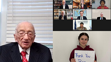 „Recht statt Krieg“ – Sonderveranstaltung mit Ben Ferencz anlässlich seines 101. Geburtstags „Recht statt Krieg“ – Sonderveranstaltung mit Ben Ferencz anlässlich seines 101. Geburtstags