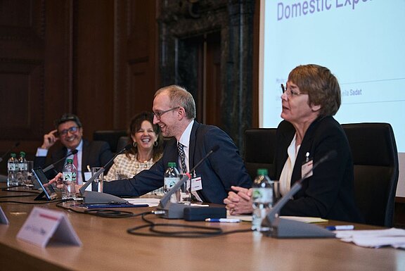 From left to right: Professor René Fernando Urueña Hernández, Professor Leila Sadat, Philipp Graebke and Judge Ute Hohoff